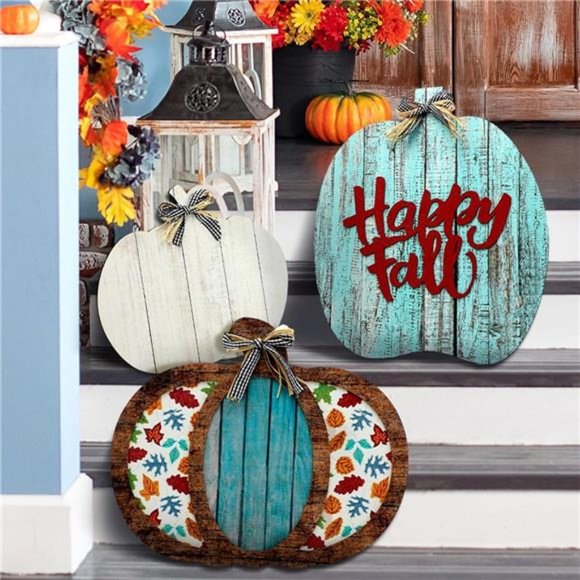 Set of 4 Fall Decor Outdoor Wood Porch Standing Pumpkin Decor Welcome Sign
